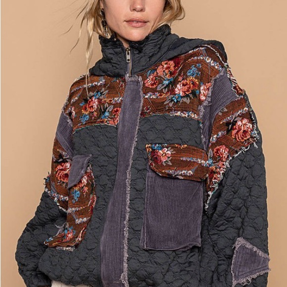 NWT POL patchwork jacket hoodie corduroy- streetwear M M1:L/XL  M2:XL/XXL *READ - Picture 3 of 17